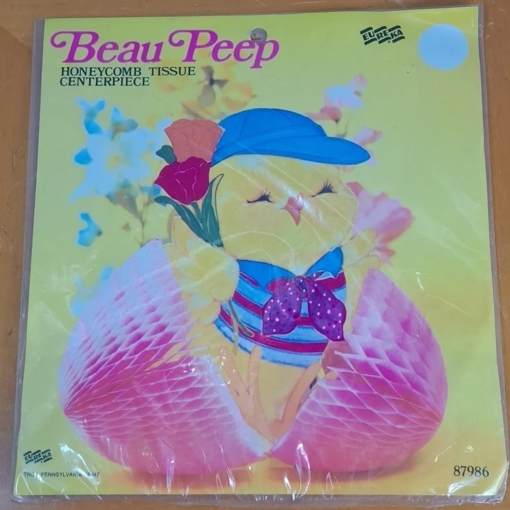 Set of 3 Vintage Eureka Beau Peep 9 Honeycomb Tissue pink & yellow Centerpieces